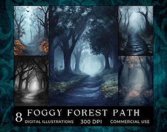 Paquete de papel digital "Bosque Brumoso": Páginas de diario gótico (JPG de 8,5 x 11 pulgadas, descarga digital, gv37)