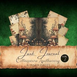 Apothecary Junk Journal Pages x6, commercial use, scrapbook paper collage sheet, herbal witchy fantasy nature, blank for writing, CC337