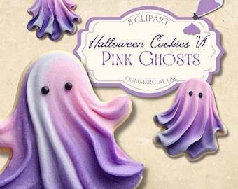 Pink Halloween Cookie Clipart: Pastel Ghost Desserts (Digital Download, Commercial Use) hal37