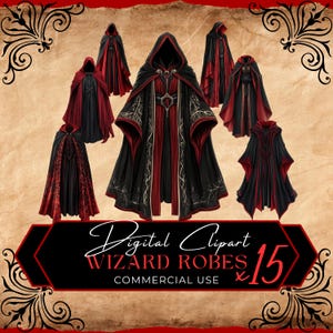 magic school clipart, wizard robe, ttrpg resource, rpg campaign, medieval fantasy, game master tools, witch clip art, commercial use, FAN37