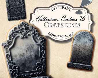 Halloween Gravestone Cookie Clipart: Spooky Junk Journal Ephemera (Digital Download, Commercial Use) hal37