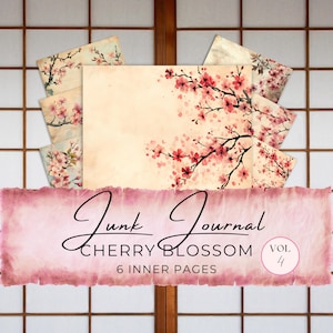 Kirschblüten Junk Journal Seiten | Kommerzielle Nutzung | 6 Scrapbook Papiere | Blumen Aquarell | Rosa japanische Sakura Blumen-Pergament-Beschaffenheit