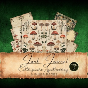 Apothecary Junk Journal Pages x6, commercial use, scrapbook paper collage sheet, herbal witchy fantasy art nature, blank for writing, CC337