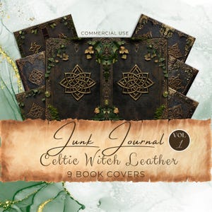 Couvertures de livre Forest Witch Junk Journal, nature celtique en cuir, scrapbooking antique vintage à usage commercial, fantaisie magique enchanté FAN37 CWB1