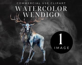Watercolor Wendigo Clipart: Spooky Cryptid Design (Commercial Use PNGs) gv37 fan37