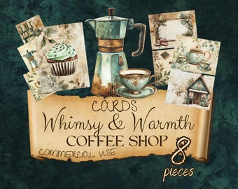 Coffee Shop Junk Journal Ephemera: Cottagecore Scrapbook Cards (PNG Digital Download) cc337