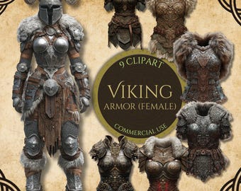 Vikingarrustning Clipart: Sköldmö-outfit, nordisk krigare (digital nedladdning av PNG) nm37