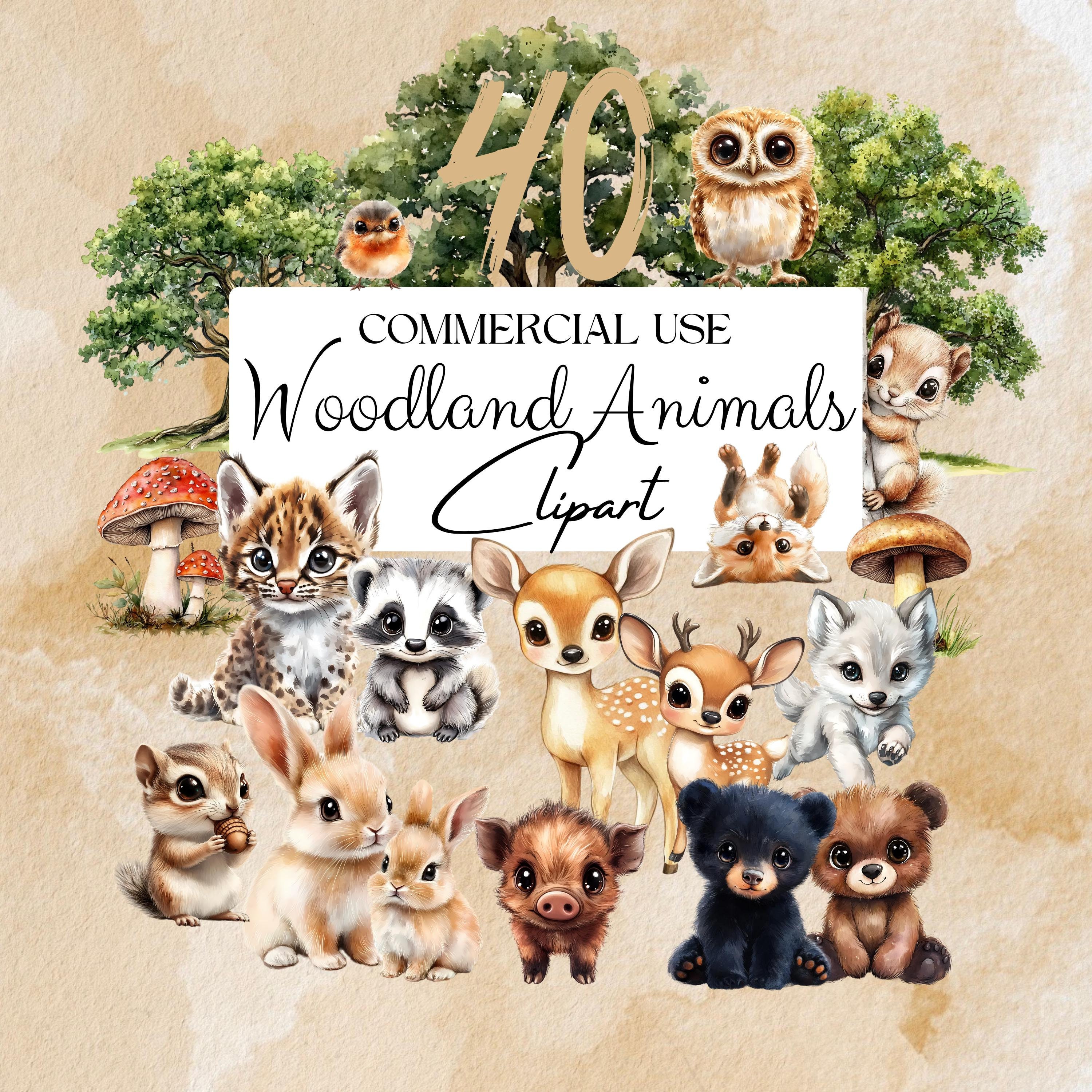 Watercolor Woodland Animal Clipart Bundle: 40 Forest Creatures ...