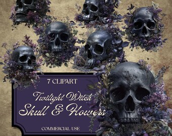 Gothic Skull & Flowers Clipart: Dark Academia Ephemera (Digital Download) gv37 fan37