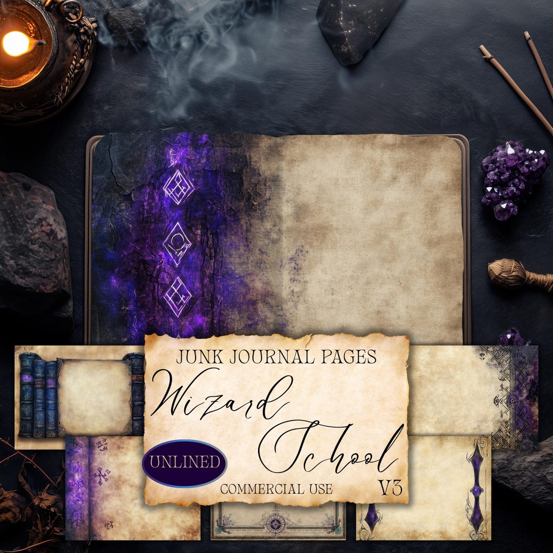 Wizard Journal Ringed Wizard School Junk Journal: Printable Spell Book Pages (commercial Use ...