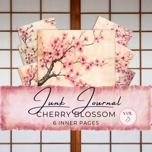 Kirschblüten Junk Journal Seiten | Kommerzielle Nutzung | 6 Scrapbook Papiere | Blumen Aquarell | Rosa japanische Sakura Blumen-Pergament-Beschaffenheit