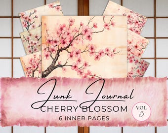 Pages de journal indésirable en fleurs de cerisier : album floral aquarelle (téléchargement numérique)