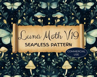 Luna Moth Seamless Pattern: Celestial Witch, Nature Wallpaper (JPG Digital Download) fan37