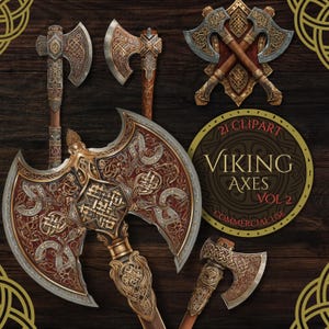 Vikinga Yxa Clipart Set, Vol 2, Nordisk Mytologi, RPG Vapen, TTRPG Grafik (Kommersiellt Bruk, 21 PNGs) nm37 fan37