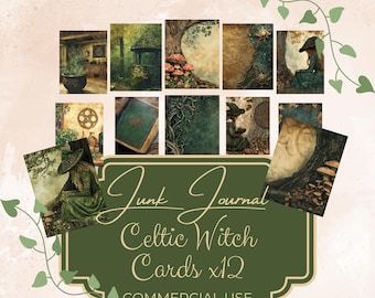 Celtic Witch Ephemera Cards: Junk Journal Scrapbook Collage (Digital Download, Commercial Use, JPG Files) cwb1 fan37