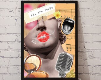 Pink Woman Surreal Collage Art Print: Eclectic Vintage Poster (Digital Download)