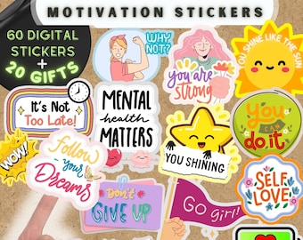Motivational Stickers: Positive Affirmations, Energetic Designs (PNG, PDF, SVG)