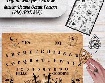 Printable Ouija Board Set: Spooky Witchcraft Digital Art (PNG, SVG, PDF)