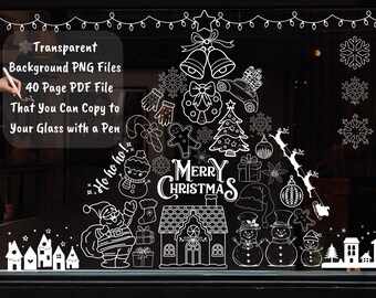 Christmas New Year Window Stickers: 40 Noel Ornaments, Transparent PNG, PDF