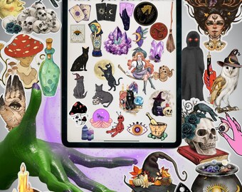 Witchcraft Stickers For Witches Bundle: Occult Mystic Designs (PNG, SVG, PDF)
