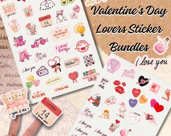 50 Valentine's Day Stickers: Romantic PNG Stickers (Digital Download)