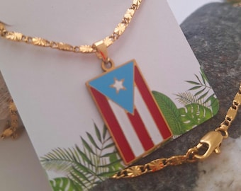 Puerto Rico handmade stainless steel flag charm gold necklace unisex