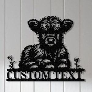 Highland Cow Metal Sign, Custom Highland Cow Wall Art, Personalized Highland Cow Farm Sign, Farmhouse Decor, Ranch Decor, Cow Door Hanger