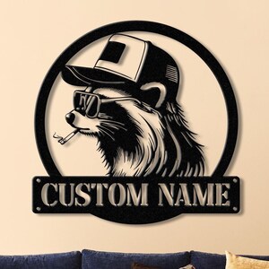 Custom Raccoon Trucker Hat & Sunglasses Metal Sign with Led Light, Personalized Raccoon Name Sign, Wall Decor for Cabin, Man Cave Decor