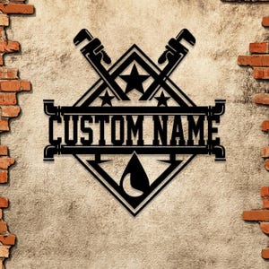 Custom Plumbing Metal Sign with LED Light. Personalized Plumber Monogram. Ideal for Repair Service Garage. Perfect Gift for Plumber Dad