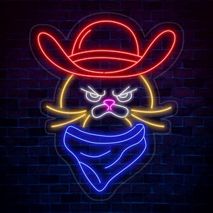 Grumpy Cowboy Cat Neon Sign, Cowboy Cat Led Sign, Custom Neon Sign, Pet Shop Wall Decor, Cat Shop Light Art, Gift For Kid, Cat Lover Gifts
