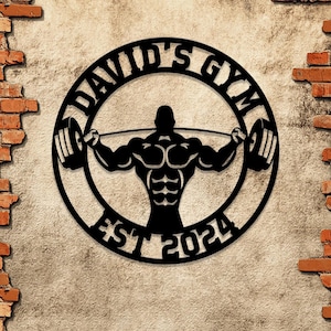 Letrero metálico personalizado para gimnasio en casa. Arte mural de levantamiento de pesas. Decoración personalizada para fitness. Regalo perfecto para papá, esposo y para él.