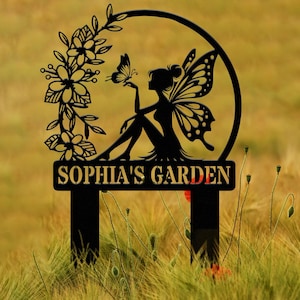 Custom Fairy Metal Garden Sign, Flower Garden Sign, Fairy Garden Stake, Outdoor Garden Yard Decor, Metal Fairy Garden Art, Gardener Gift