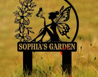Custom Fairy Metal Garden Sign, Flower Garden Sign, Fairy Garden Stake, Outdoor Garden Yard Decor, Metal Fairy Garden Art, Gardener Gift