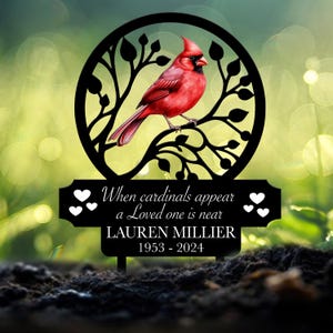Personalized Memorial Stake Metal, Cardinal Garden Stakes, Cardinals Appear, Grave Marker, Remembrance Stake, Garden Decor, Outdoor Sign