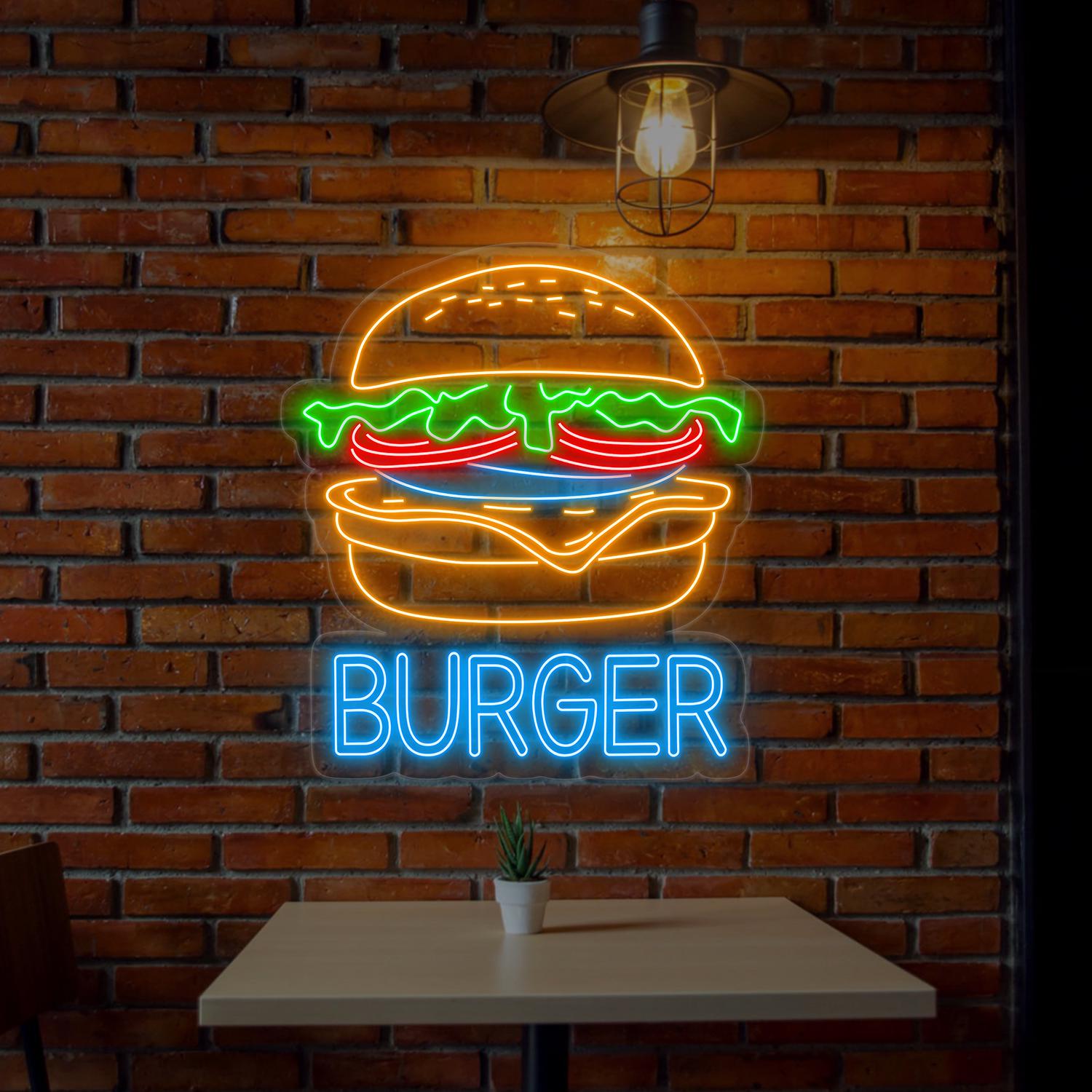 Enseigne LED Burger Lumineuse - Néon Décoratif à Intensité Variable, Alimentation USB, Pour Déco Murale Bar Ou Chambre - 9
