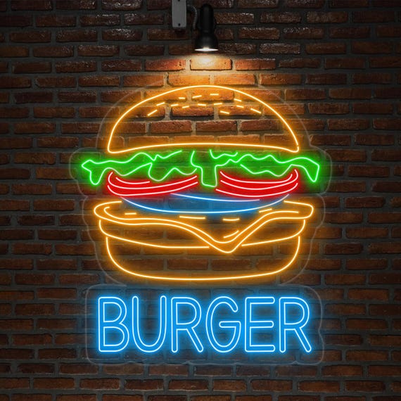 Burger LED Signes de néon Lumières de néon pour décor mural USB Light Up Sign pour Burger LED Signes de néon Lumières de néon pour décor mural USB Light Up Sign pour