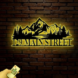 Letrero de dirección de bosque de montaña personalizado, letrero de número de casa de metal, placa de dirección personalizada, letrero con nombre de calle, letrero para puerta de entrada, regalo para casa nueva