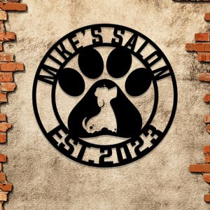 Custom Dog Grooming Hair Salon Metal Wall Art LED Light, Personalized Groomer Name Sign, Pet Grooming Decoration, Home Decor Pet Grooming
