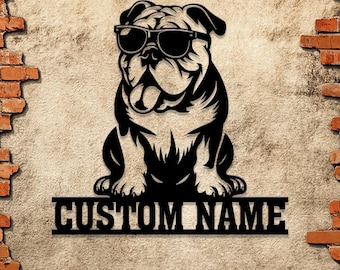 Personalisierte Bulldogge Metallschild Benutzerdefinierter Familienname, Perfektes Geschenk für Hundemama, Einzigartiges Geschenk für Hundeliebhaber, Ideal für die Dekoration im Innen- und Außenbereich