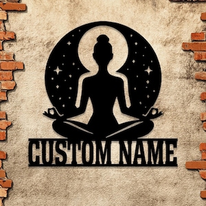 Custom Yoga Metal Sign: Personalized yoga name sign, perfect for home studios or small shops. Ideal gift for yoga lovers.