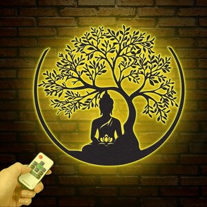 Buddha Metal Wall Art, Buddha Tree of Life, Zen Wall Art, Buddha Wall Decor, Buddha Om Metal Sign, Meditation Decor Gift, Yoga Studio Gift