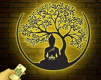 Buddha Metal Wall Art, Buddha Tree of Life, Zen Wall Art, Buddha Wall Decor, Buddha Om Metal Sign, Meditation Decor Gift, Yoga Studio Gift