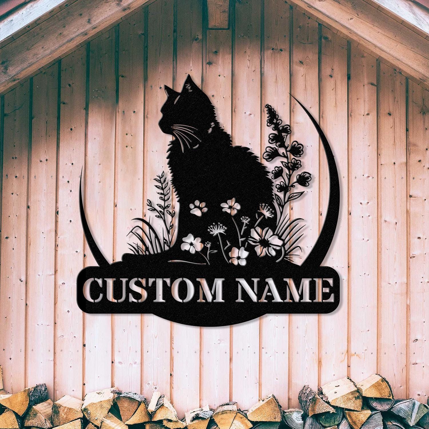 Custom Floral Cat Metal Sign With Led Lights, Personalized Cat Metal ...
