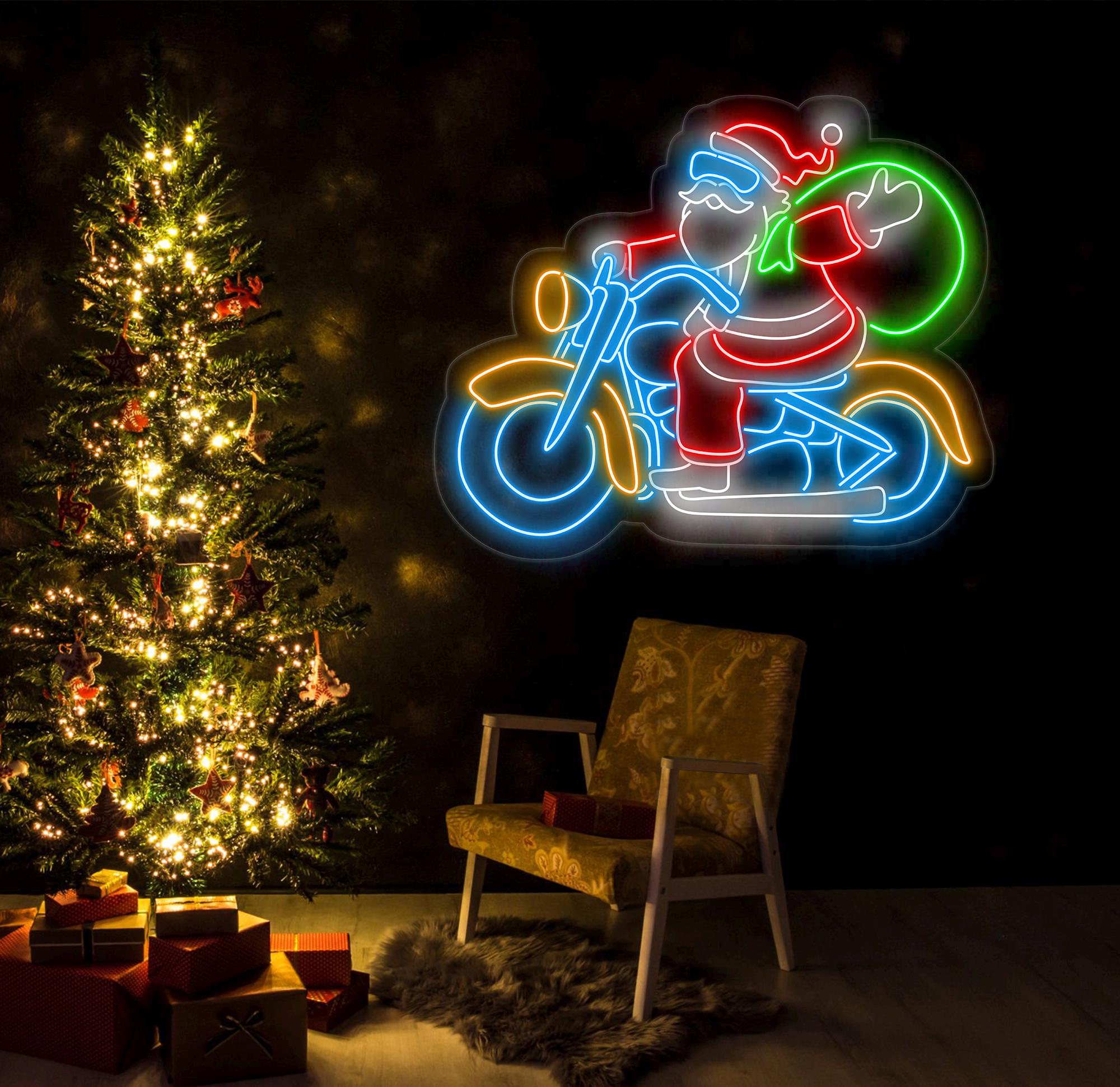 バイクに乗るサンタクロースのネオンサイン、クリスマス LED サイン