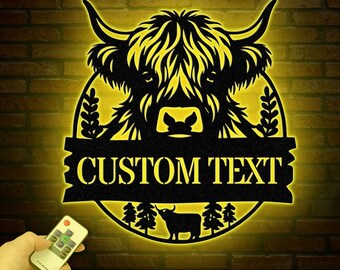 Highland Cow Metal Sign, Custom Highland Cow Wall Art, Personalized Highland Cow Farm Sign, Farmhouse Decor, Ranch Decor, Cow Door Hanger