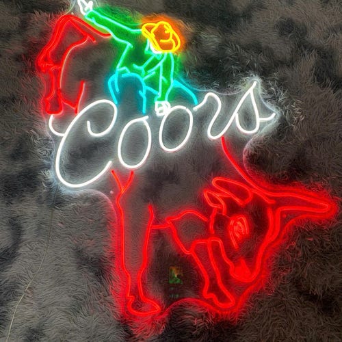 Coors Cowboy Neon Sign - Vintage Bar Decor, Custom Glass Neon