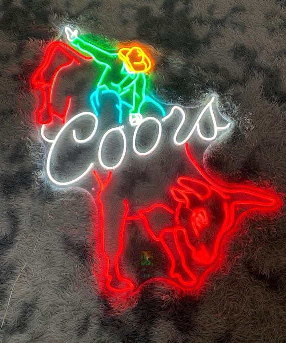Coors Cowboy Neon Sign - Vintage Bar Decor, Custom Glass Neon