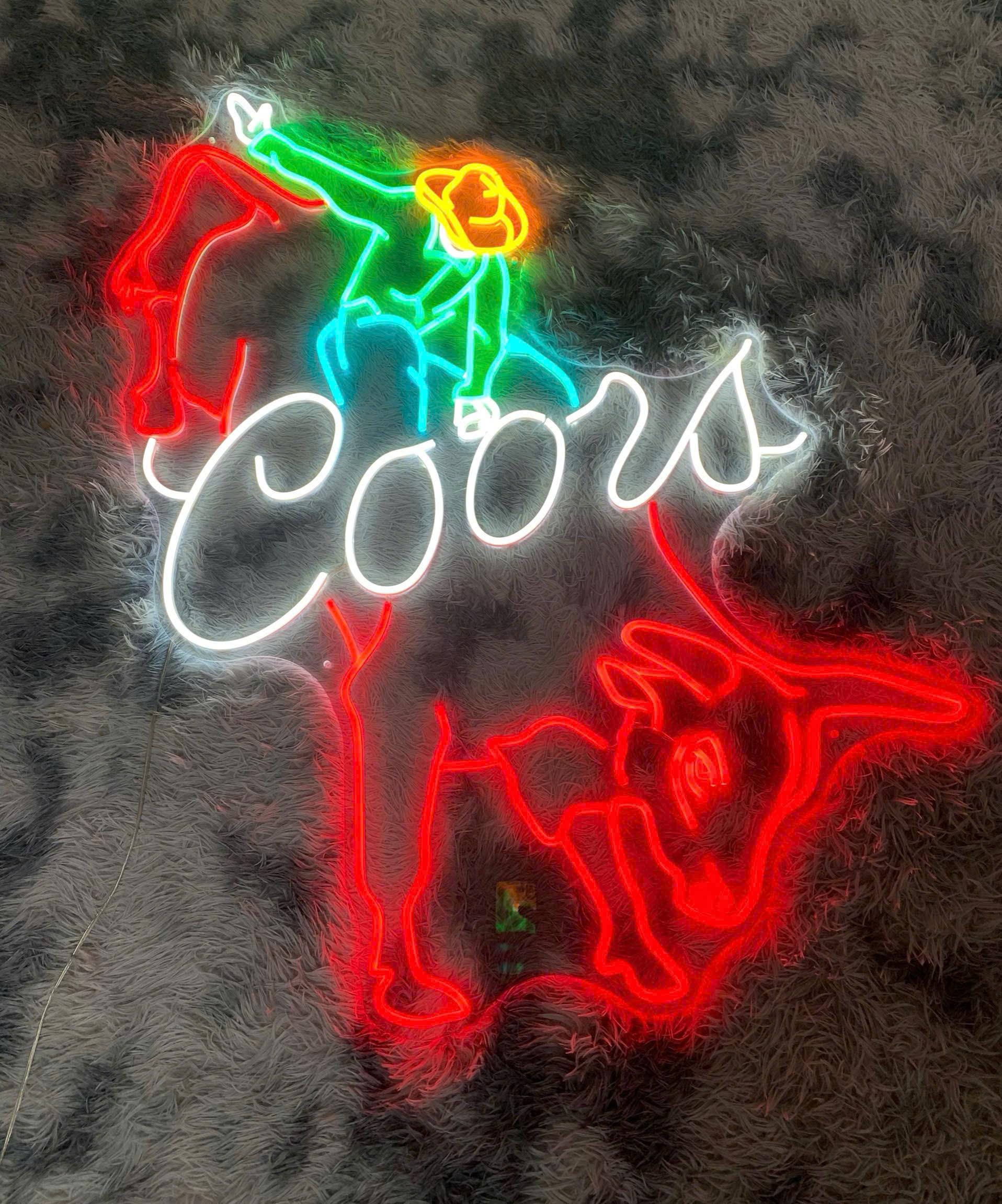 Coors Cowboy Neon Sign - Vintage Bar Decor, Custom Glass Neon