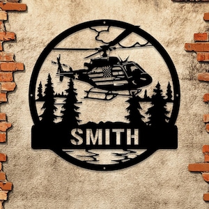 Letrero metálico LED personalizado para helicóptero, arte mural con nombre de piloto personalizado, decoración de aviación, regalo de helicóptero militar, decoración para cuevas masculinas