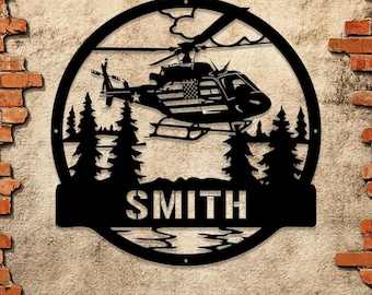 Personalized LED Helicopter Metal Sign, Custom Pilot Name Wall Art, Aviation Decor, Military Helicopter Gift, Man Cave Decor